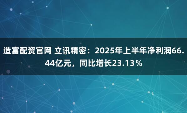 造富配资官网 立讯精密：2025年上半年净利润66.44亿元，同比增长23.13％